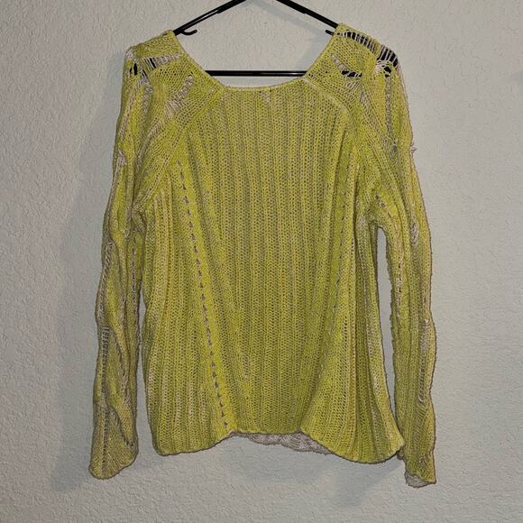Free People Distressed Lime green/yellow Sweater Women's Size Small - Picture 1 of 8